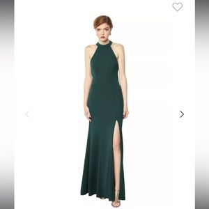 Bill Levkoff Evergreen Stretch Crepe Halter Natural Waist Dress #1709